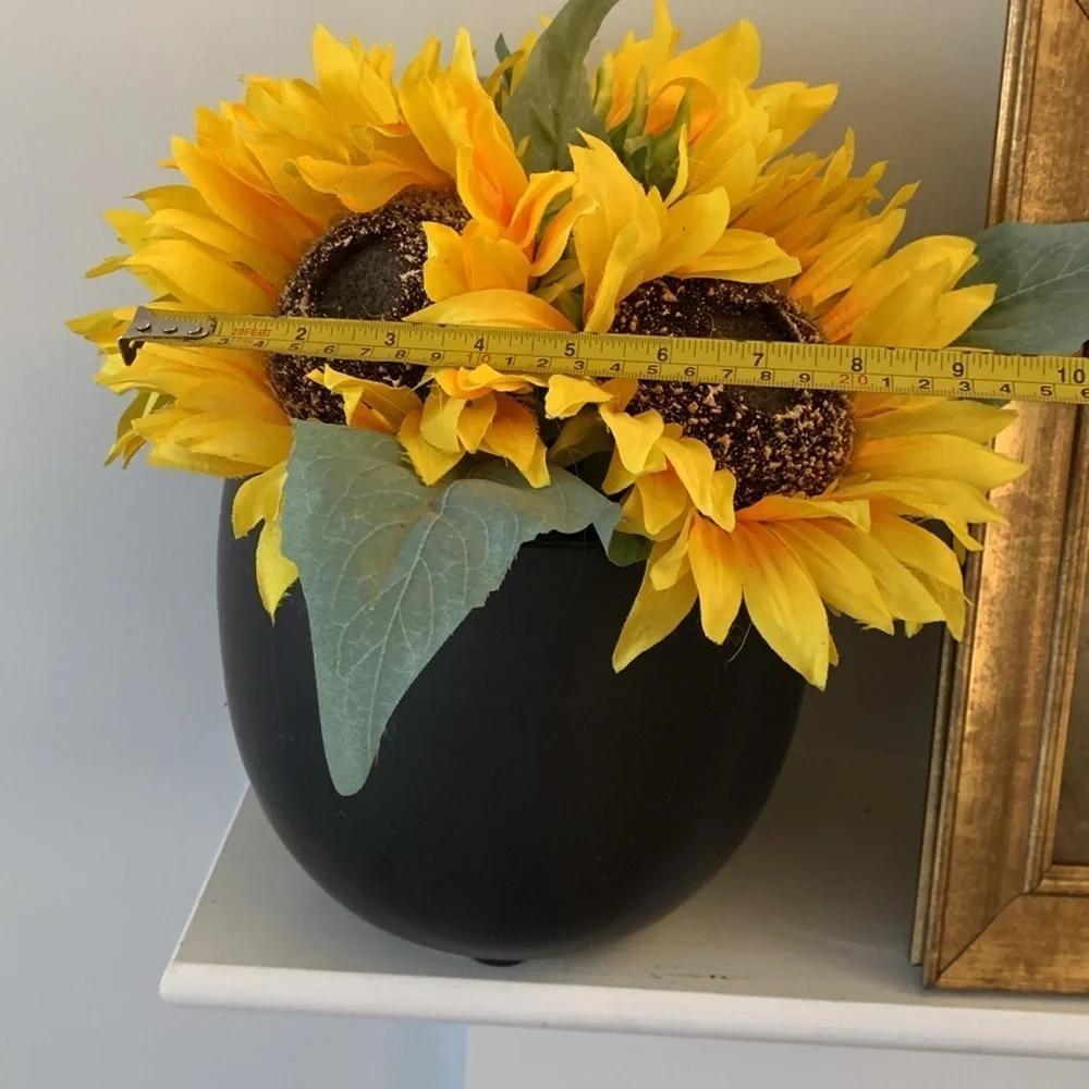 Sunflowers arrangement black large vase‎ home decor fall ceramic pot traditional